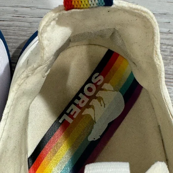 Sorel Kinetic Rush Ripstop Nylon Sneaker Shoe LM4603 Rainbow Pride White Men 8.5